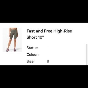 Lululemon Fast & Free High Rise Bike Shorts